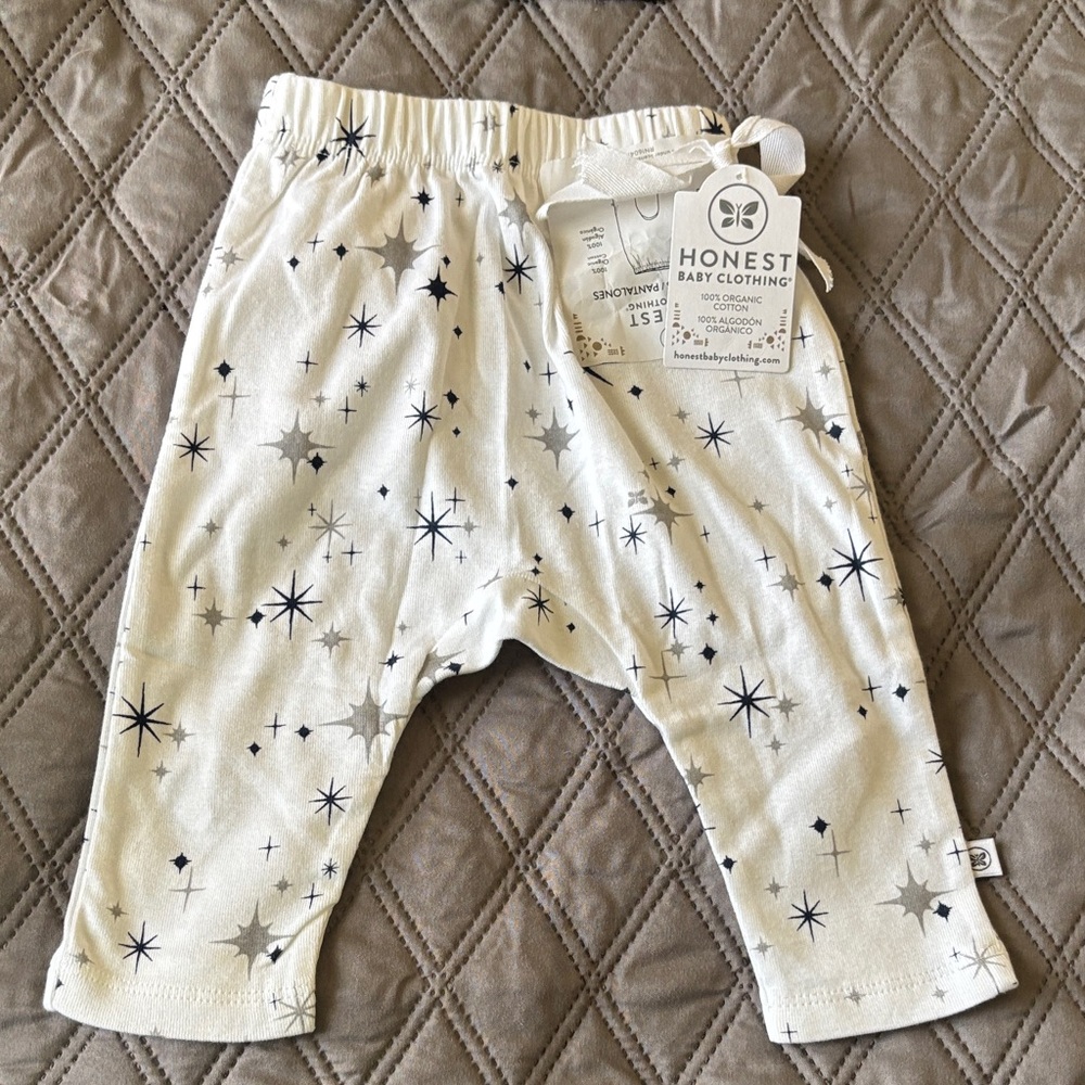 NWT Honest Baby Organic Cotton 2 Pack Harem Pants 0-3 Months Navy Twinkle Star - Picture 7 of 11
